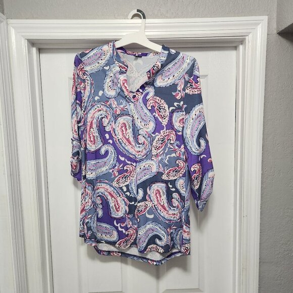 Zattcas Womens 3/4 Roll Sleeve Notch Neck Floral Blouse Shirts Tunic Tops Floral - Picture 1 of 4